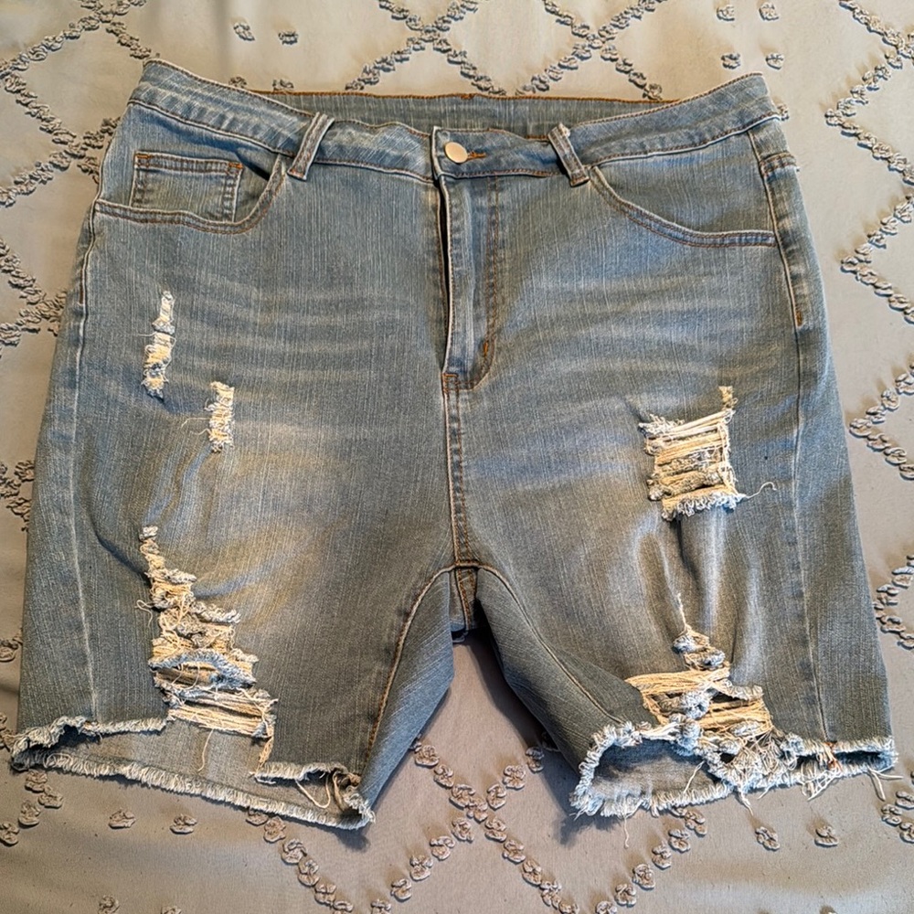 Blue High-Waisted Distressed Jean Shorts